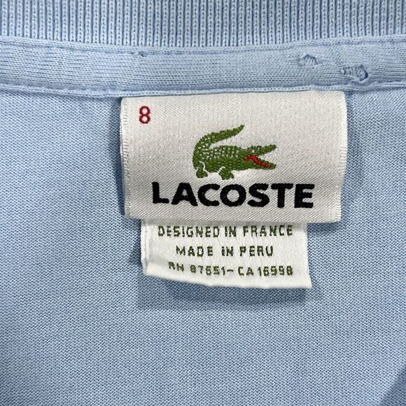 Lacoste Men Short Sleeve Cotton Light Blue Polo Button Logo Shirt Size 8 2XL - Picture 5 of 9